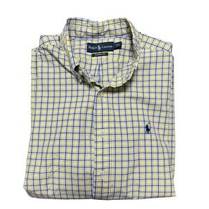 Vintage Ralph Lauren Classic Fit Button Down Plaid Shirt Yellow Men's Size Large
